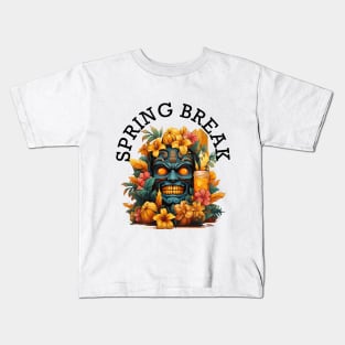 Tiki Tropical Vacation - Spring Break (Black Lettering) Kids T-Shirt